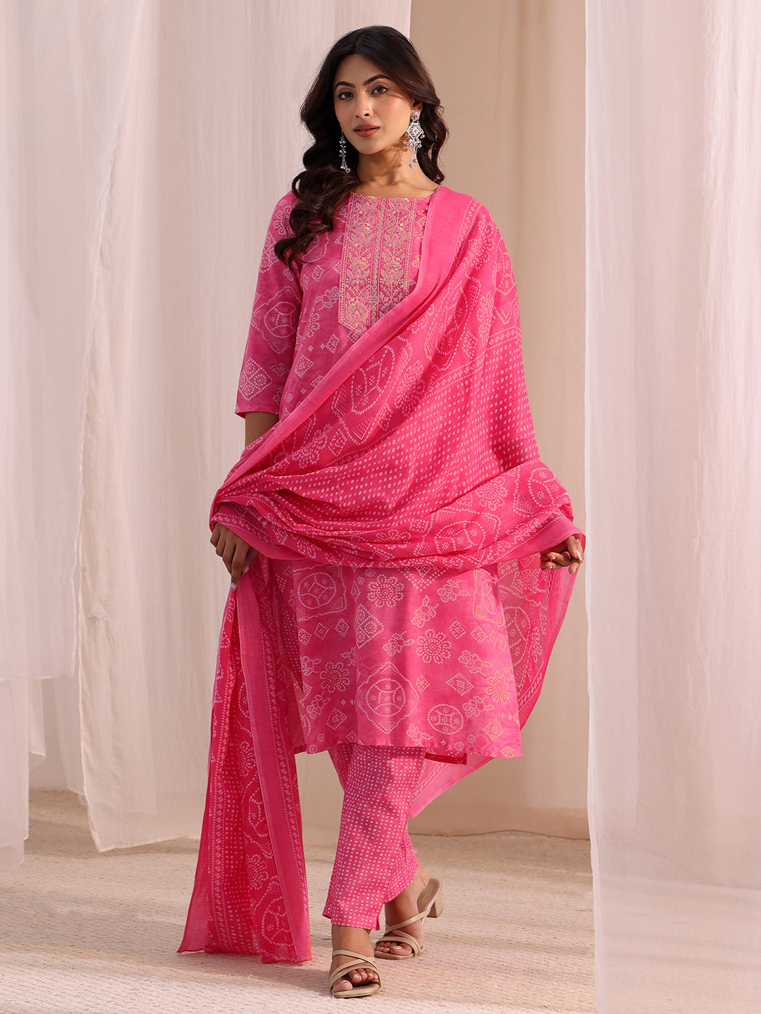 libas Pink Bandhani Printed Cotton Blend Straight Suit Set-picture-48