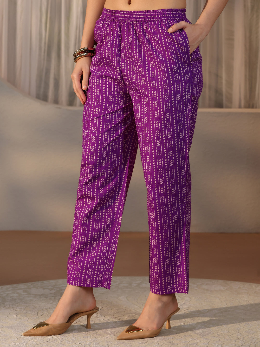  Gerua Purple Floral Printed Straight Suit Set 