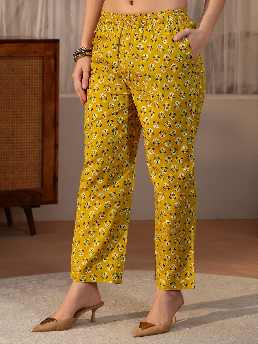  Gerua Mustard Ajrakh Printed Straight Suit Set 