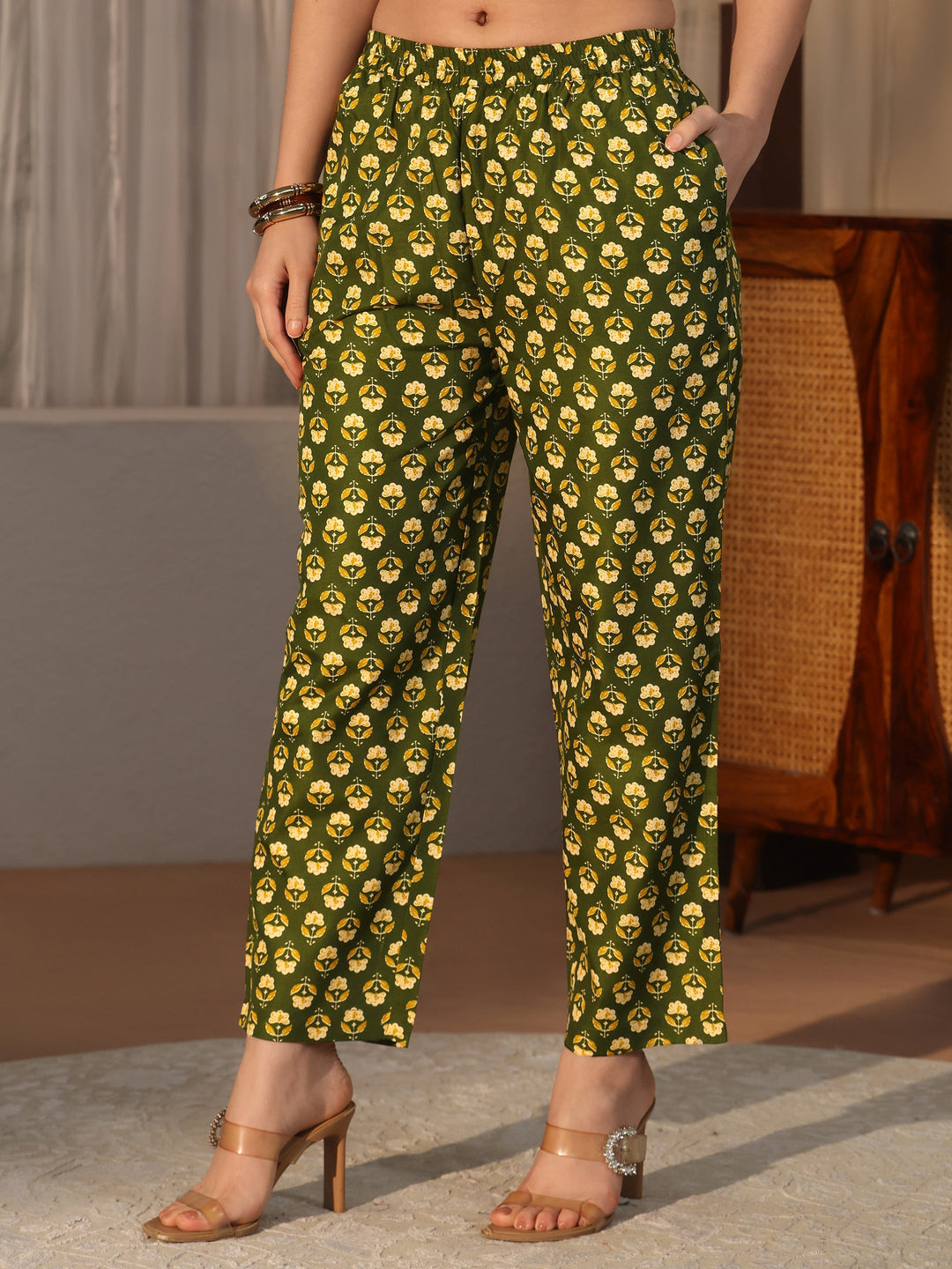  Gerua Green Ajrakh Printed Straight Suit Set 