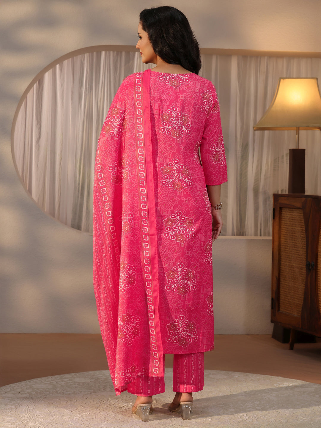  Gerua Pink Bandhani Printed Straight Suit Set 