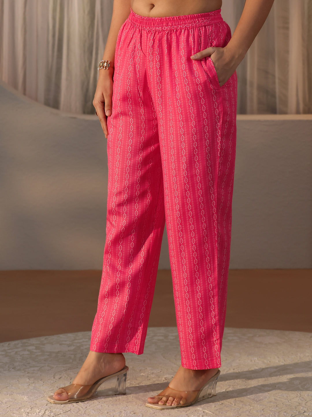  Gerua Pink Bandhani Printed Straight Suit Set 