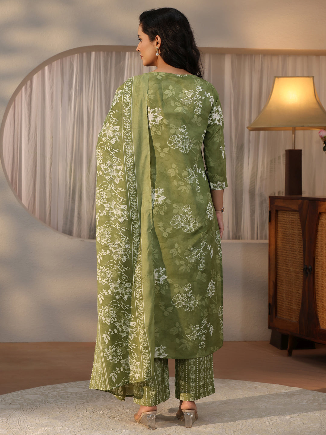  Gerua Green Floral Printed Straight Suit Set 