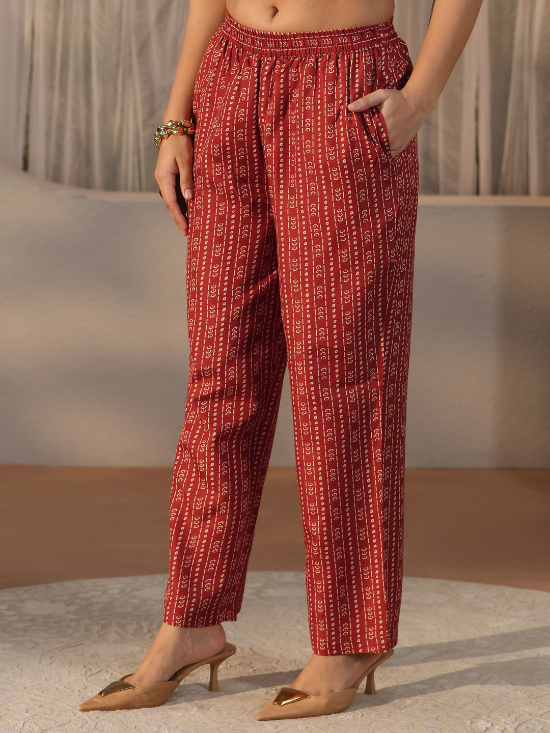  Gerua Rust Brown Floral Printed Straight Suit Set 