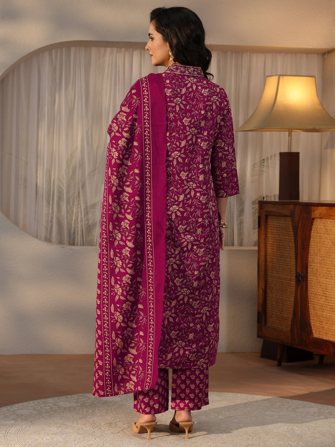  Gerua Maroon Floral Printed Straight Suit Set 