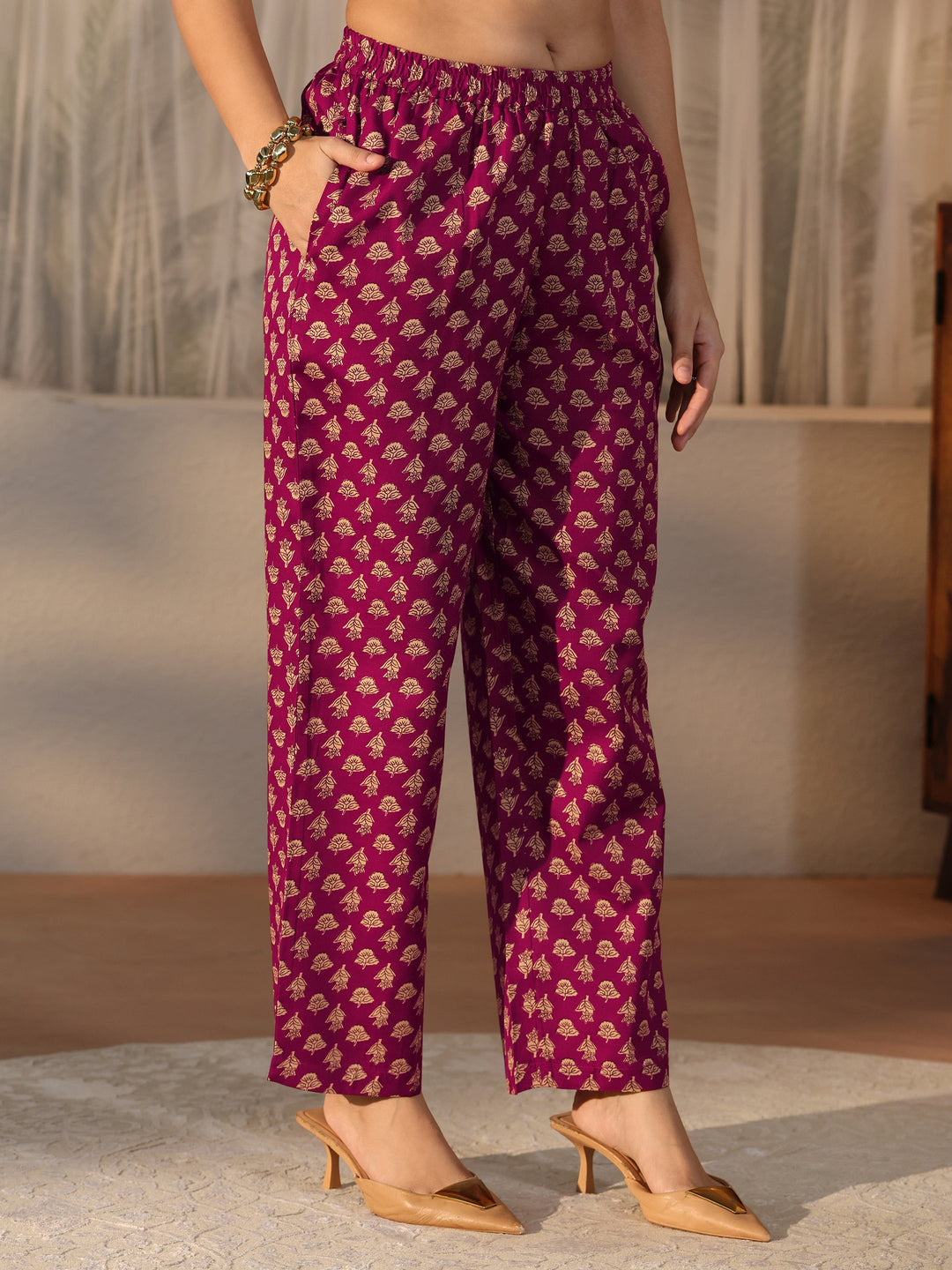  Gerua Maroon Floral Printed Straight Suit Set 