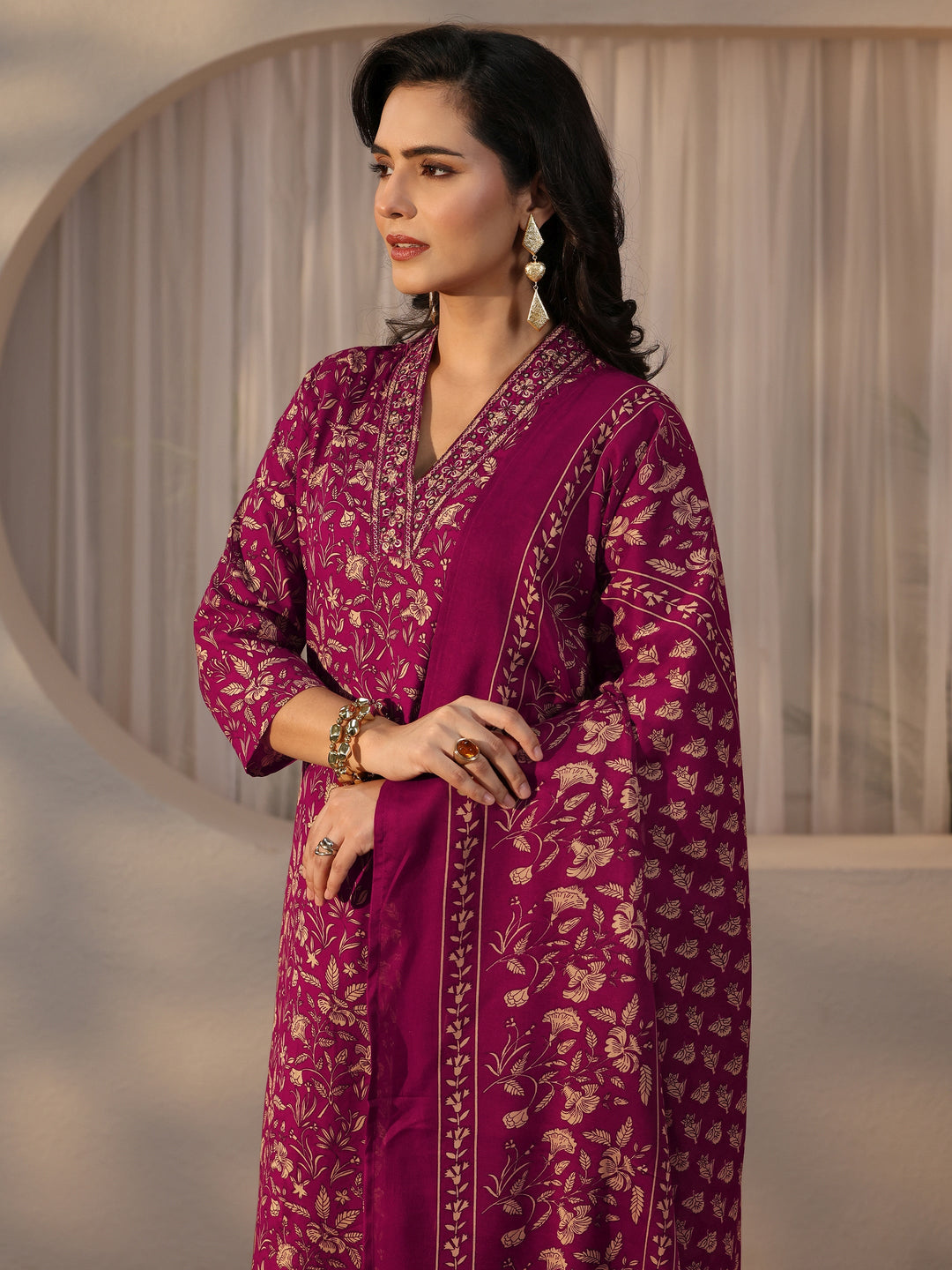  Gerua Maroon Floral Printed Straight Suit Set 