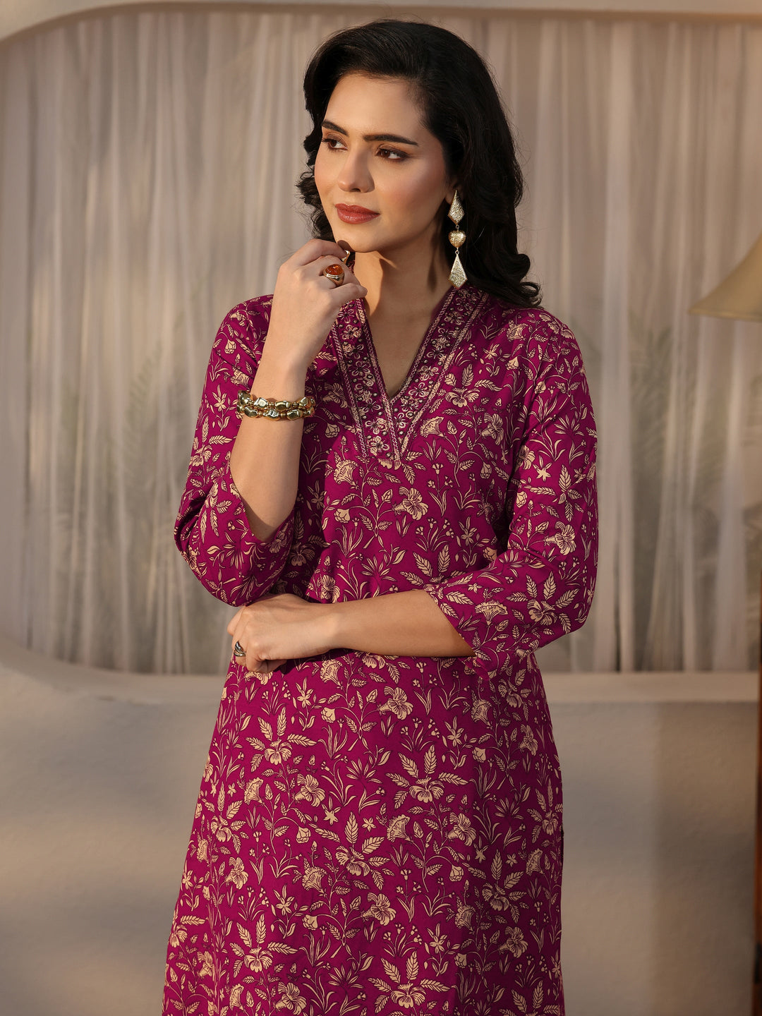  Gerua Maroon Floral Printed Straight Suit Set 