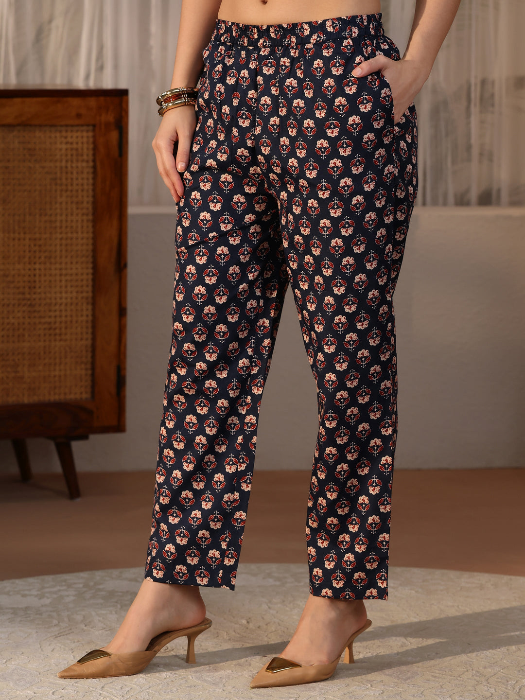  Gerua Maroon Ajrakh Printed Straight Suit Set 