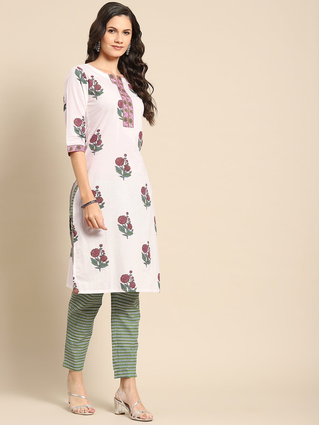  White Printed Cotton Suit Set 