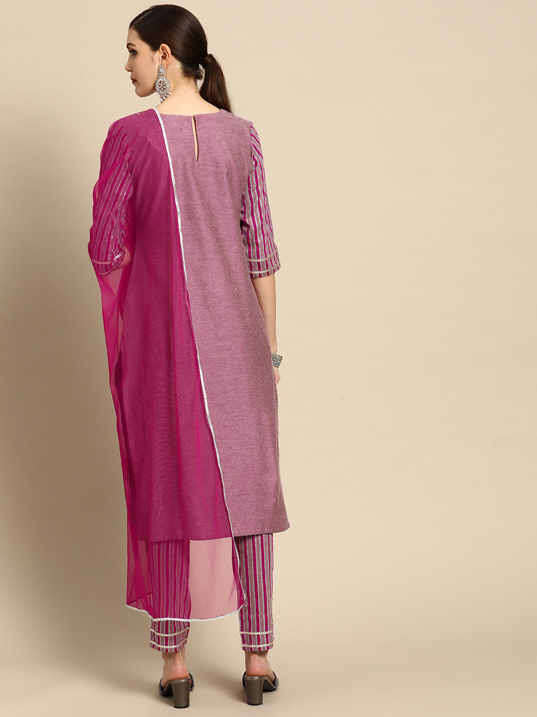 Pink Yoke Design Cotton Blend Suit Set 