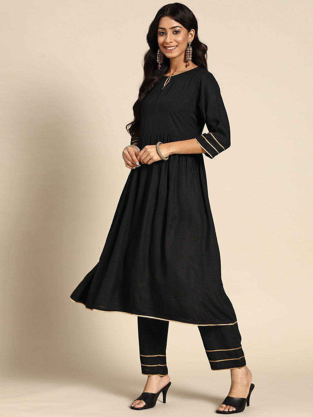  Black Solid Rayon Suit Set 