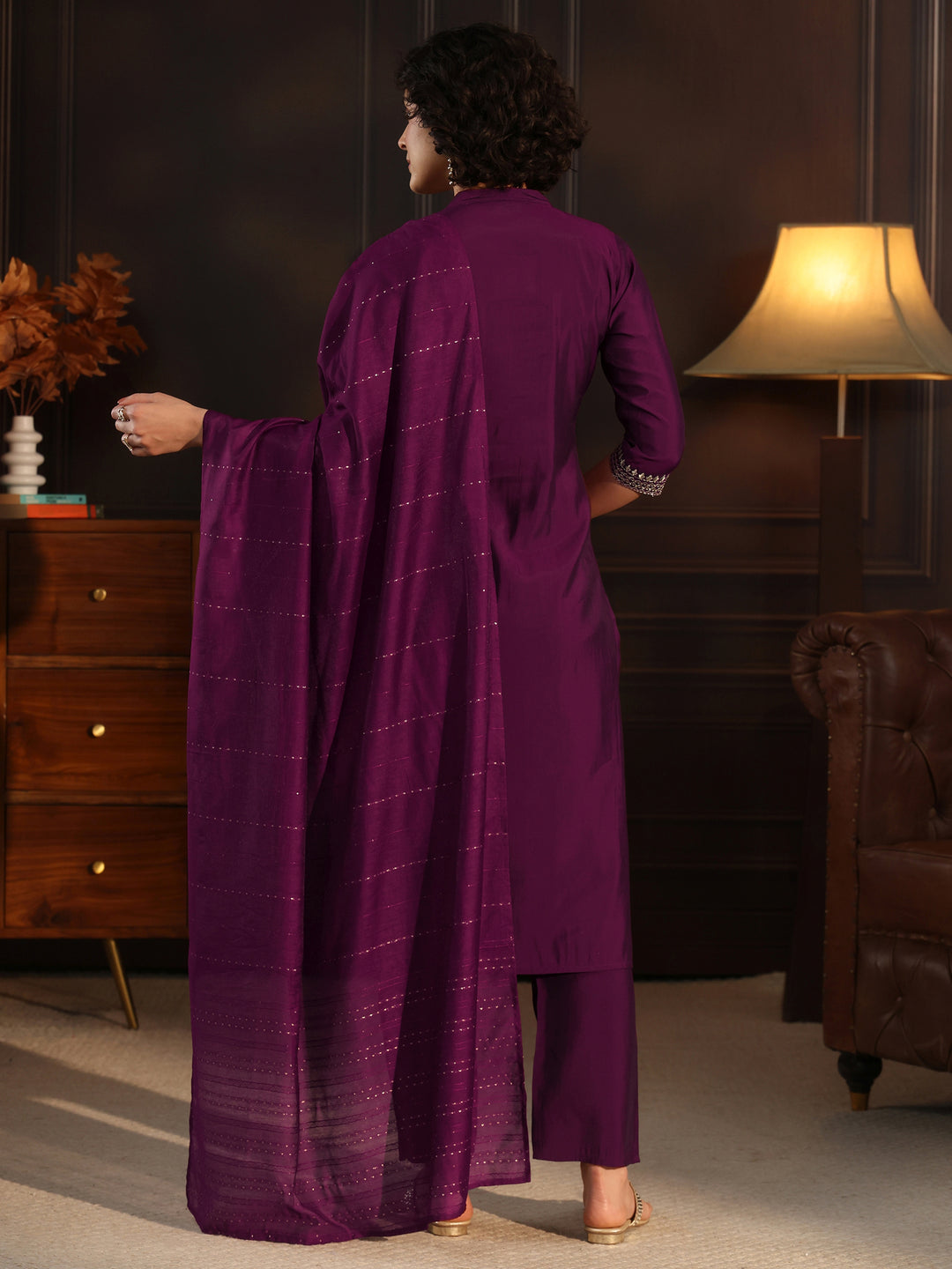 Gerua Burgundy Yoke Design Silk Blend Straight Suit With Dupatta 