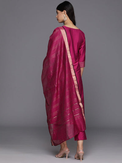 Pink Solid Silk Blend Straight Suit With Dupatta - Libas