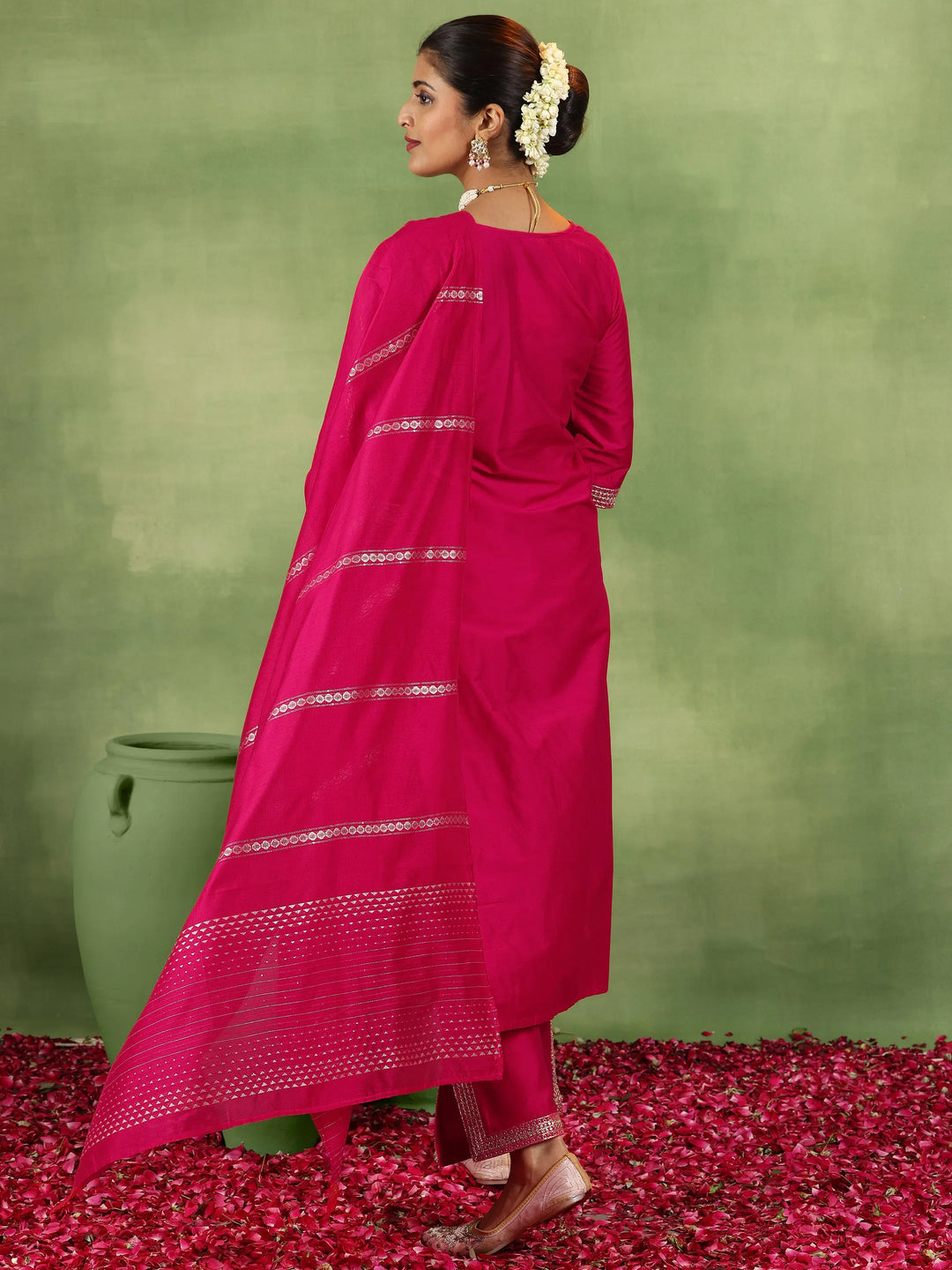  Coral Yoke Design Silk Blend Straight Suit With Dupatta 