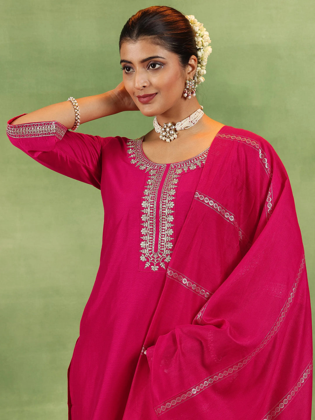  Coral Yoke Design Silk Blend Straight Suit With Dupatta 