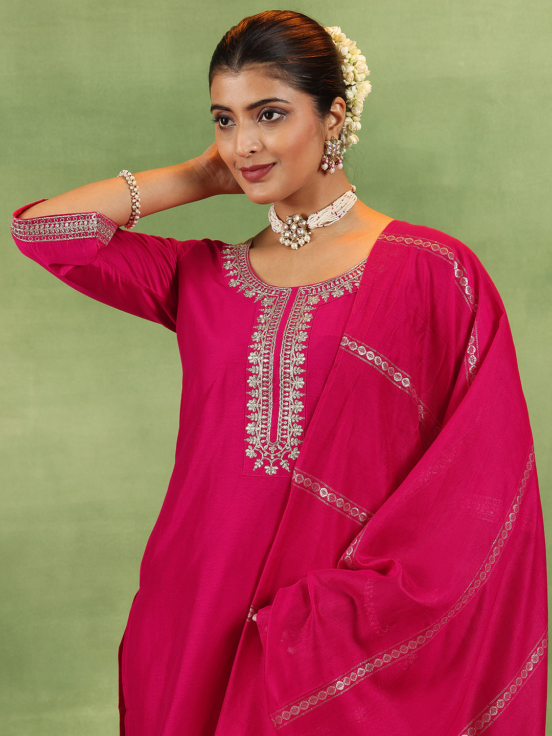  Coral Yoke Design Silk Blend Straight Suit With Dupatta 