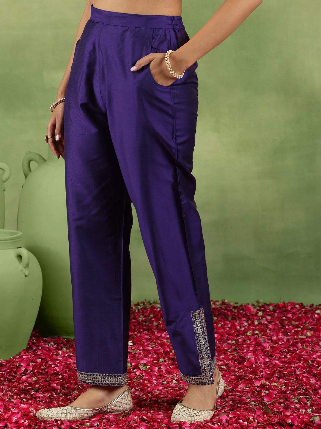  Purple Yoke Design Silk Blend Straight Suit With Dupatta 