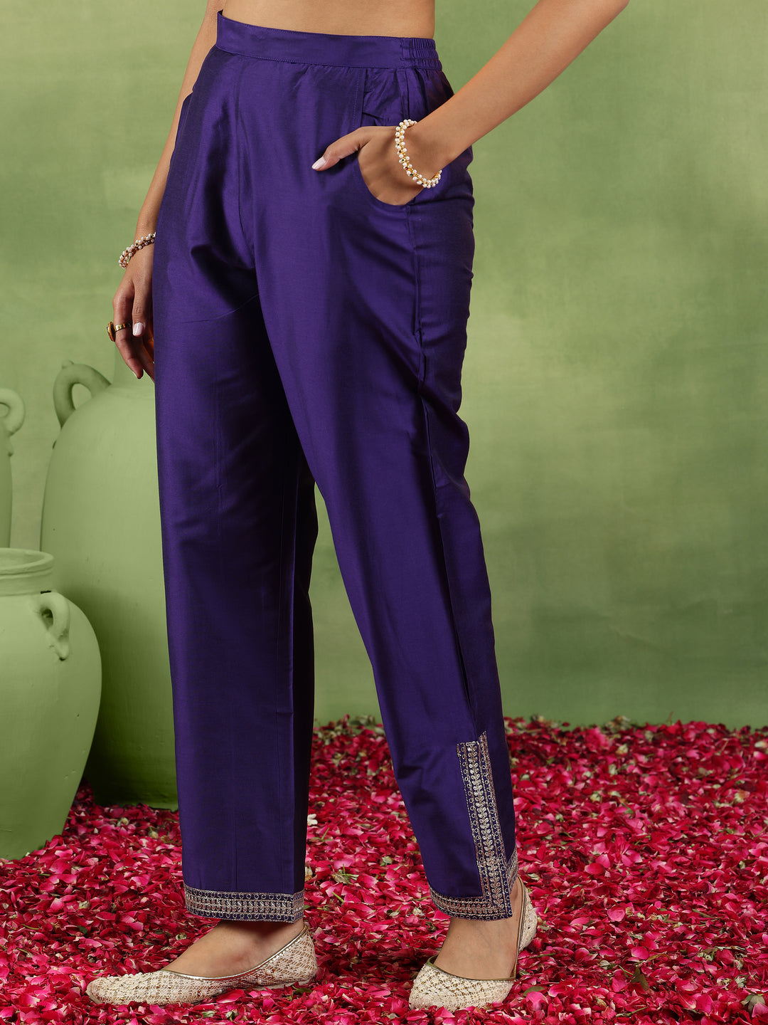  Purple Yoke Design Silk Blend Straight Suit With Dupatta 