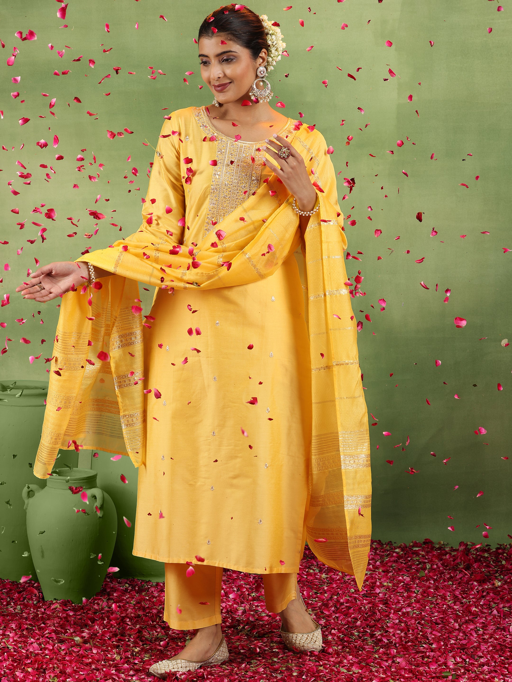 libas Yellow Embroidered Silk Blend Straight Suit With Dupatta-picture-64