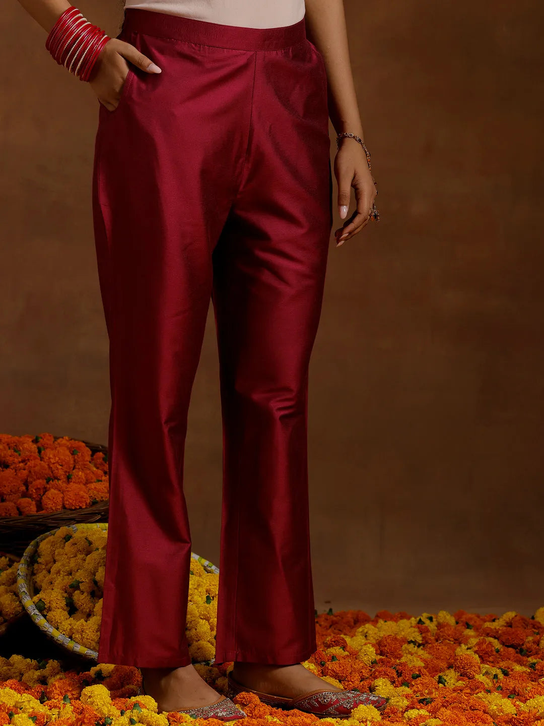  Pink Yoke Design Silk Blend Straight Suit With Dupatta 