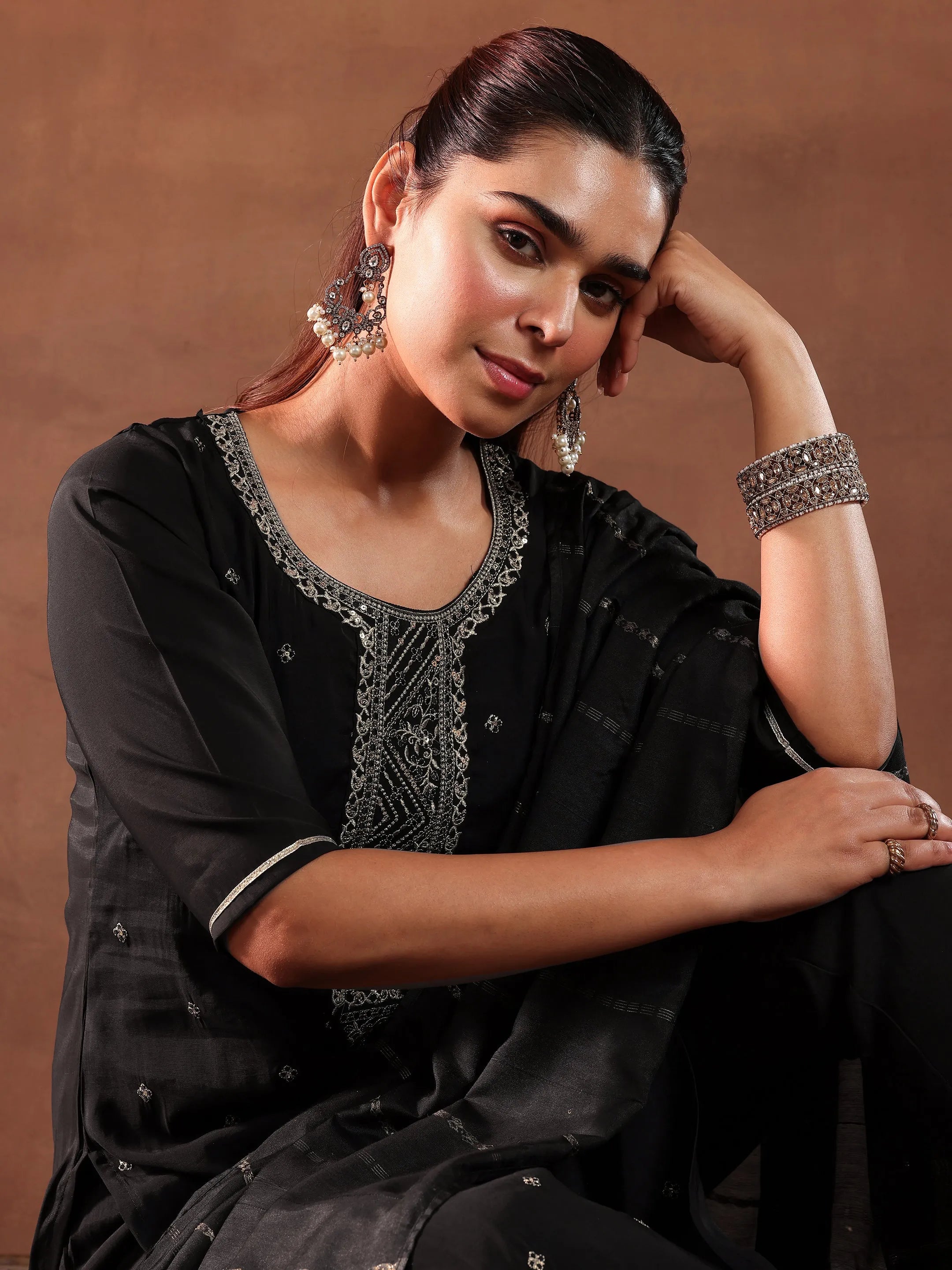 libas Black Yoke Design Silk Blend Straight Suit With Dupatta-picture-55