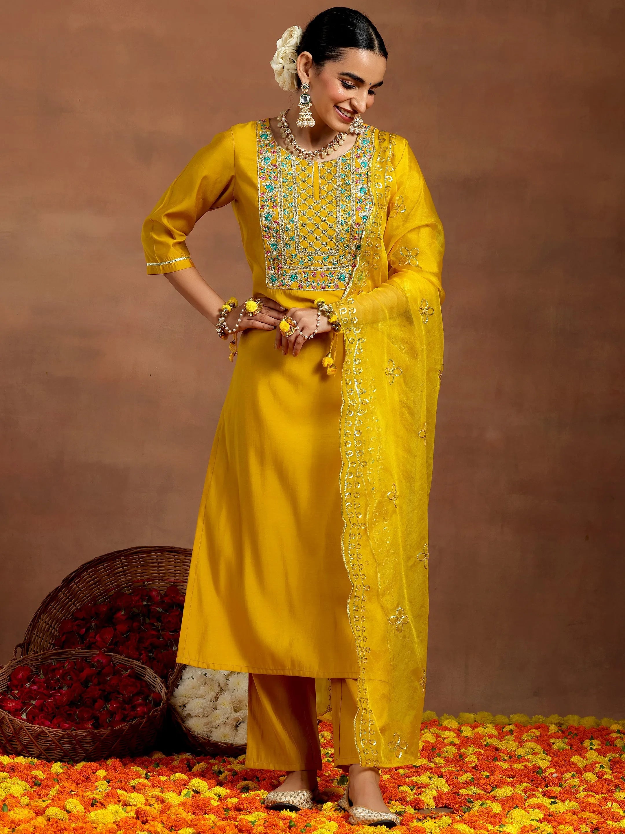 libas Mustard Yoke Design Silk Blend Straight Suit With Dupatta-picture-33