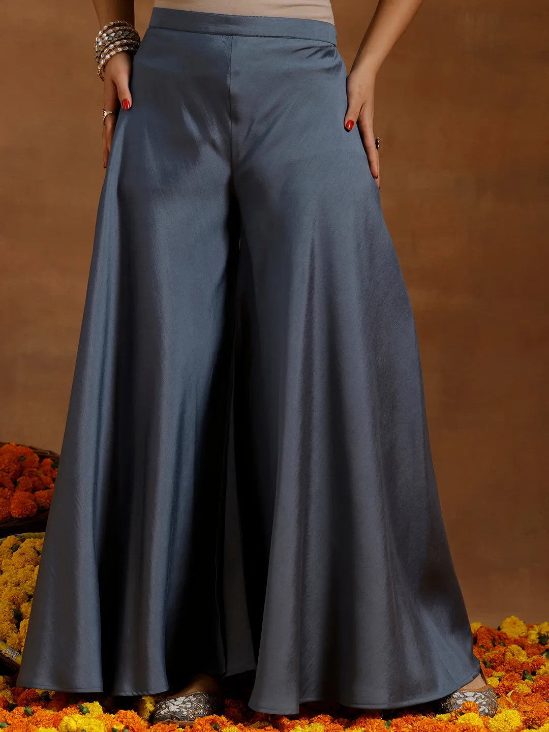  Grey Yoke Design Silk Blend Straight Suit With Dupatta 