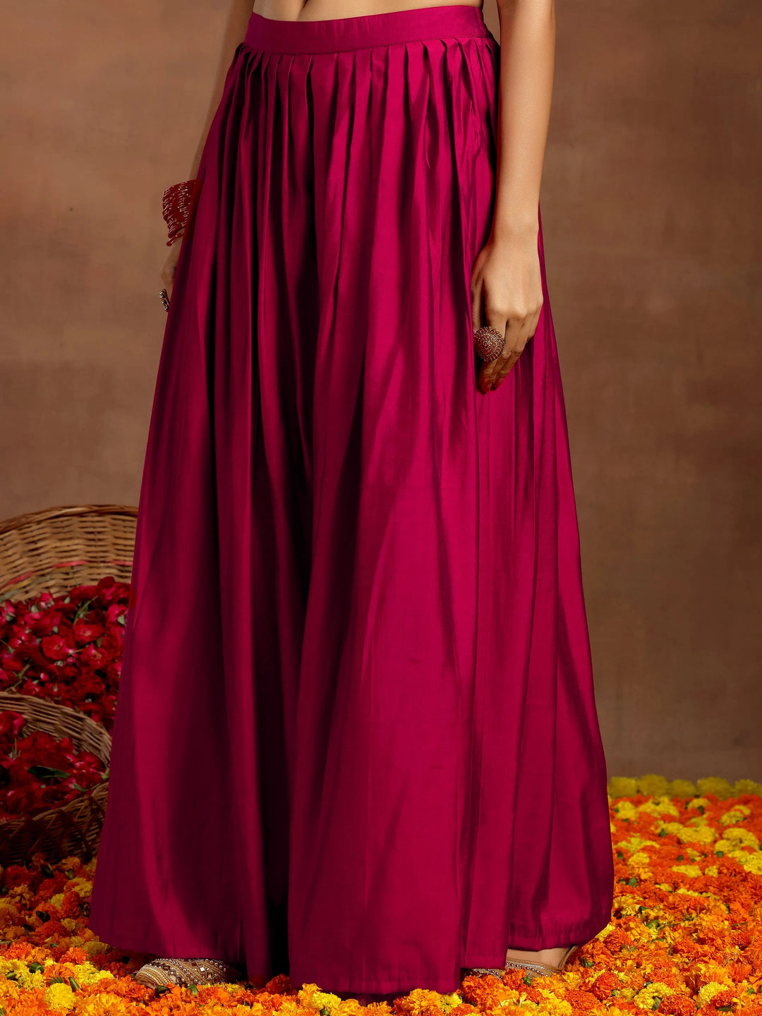  Pink Solid Silk Blend Straight Suit With Dupatta 