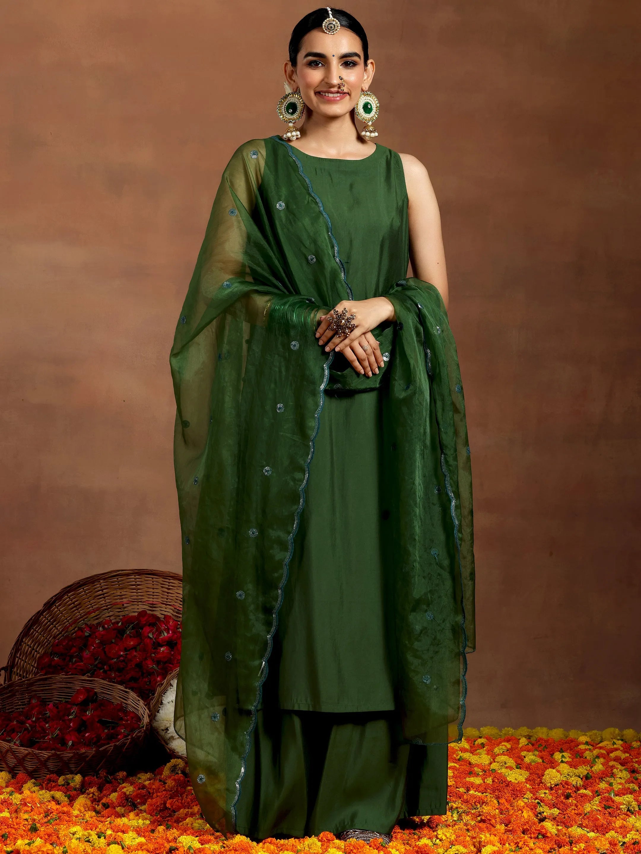 Green Solid Silk Blend Straight Suit With Dupatta-image-32