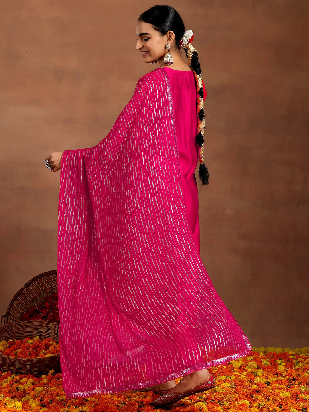  Pink Yoke Design Silk Blend Straight Suit With Dupatta 