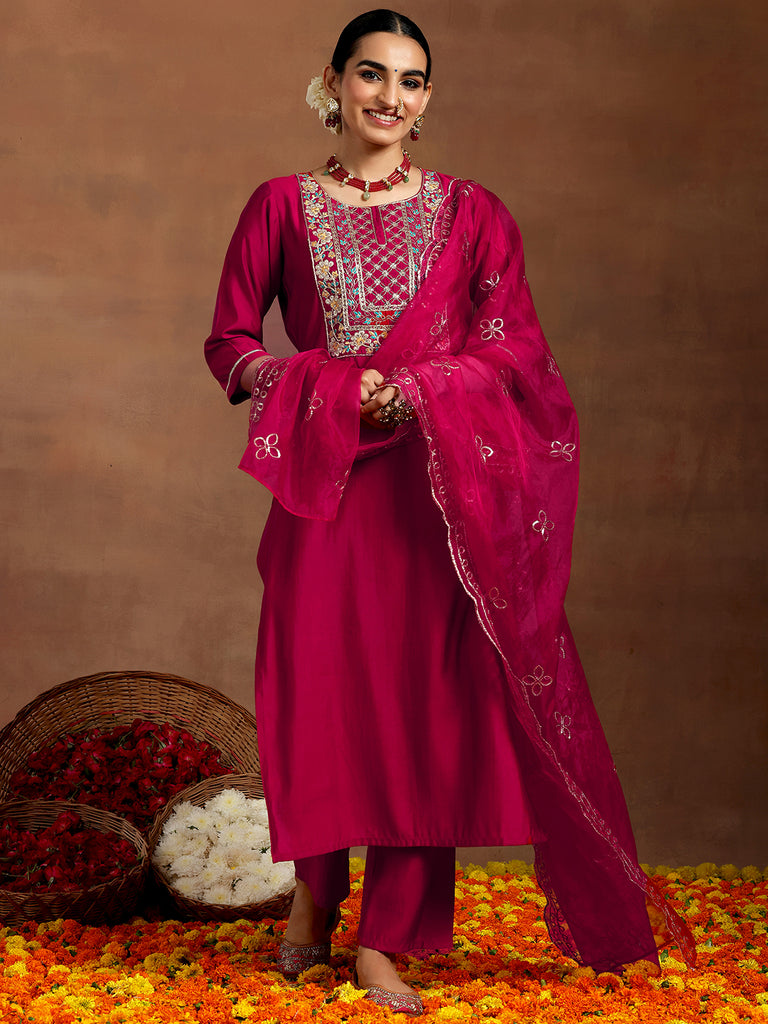 Gerua Pink Yoke Design Silk Blend Straight Suit With Dupatta