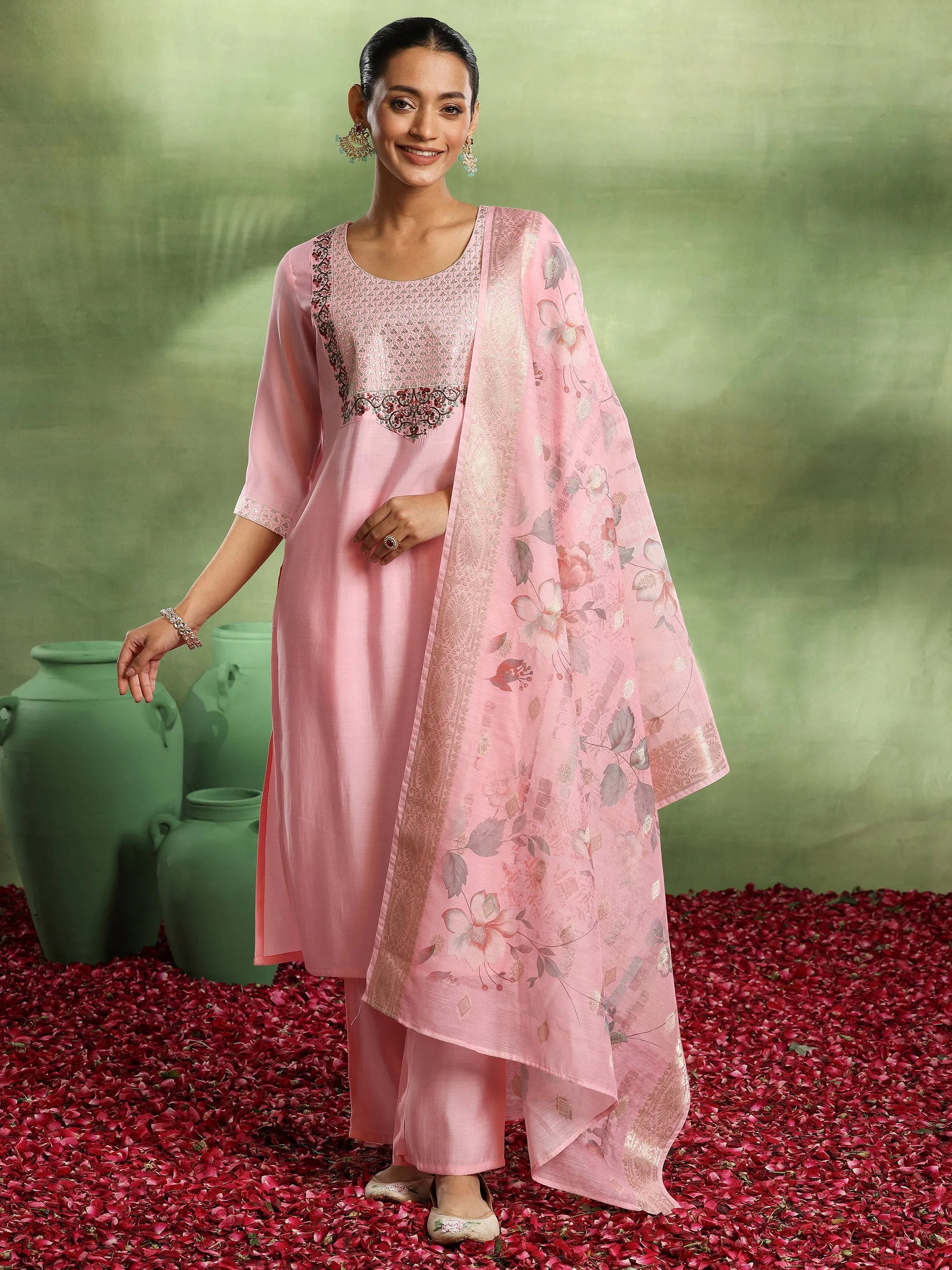 libas Pink Yoke Design Silk Blend Straight Suit With Dupatta-picture-65