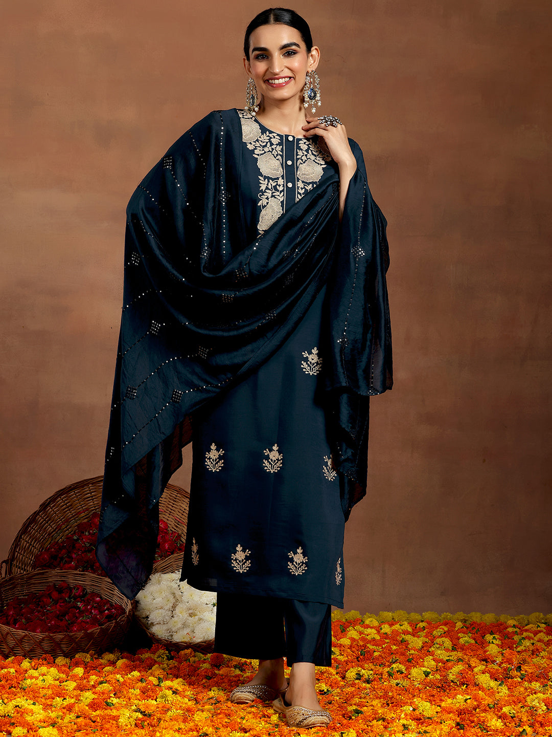 libas Blue Yoke Design Silk Blend Straight Suit With Dupatta-picture-50