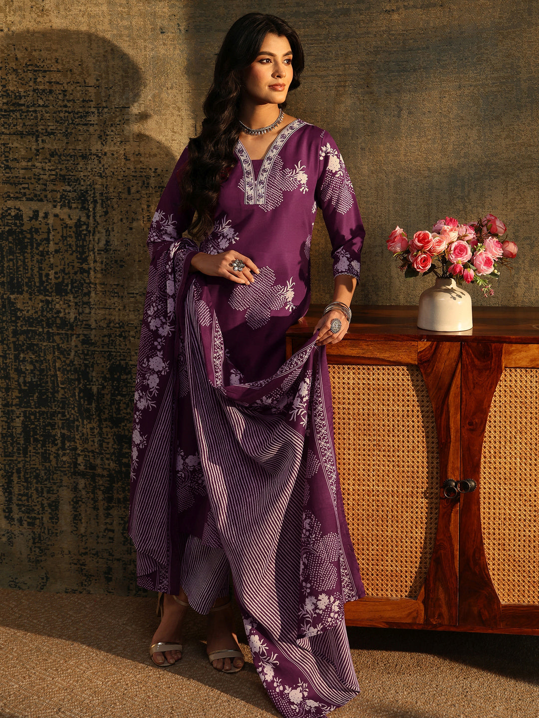  Gerua Burgundy Bandhani Cotton Blend Straight Suit Set 