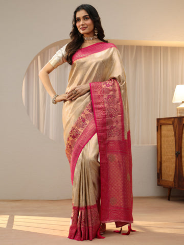 Libas Gold Silk Blend Saree with Woven Border