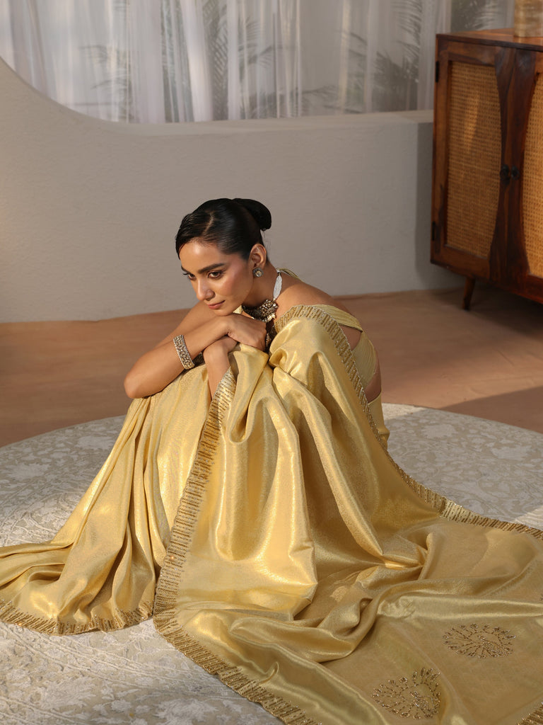 Libas Gold Woven Design Silk Blend Saree