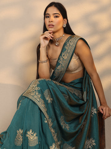 Green Embroidered Organza Saree With Unstitched Blouse Piece