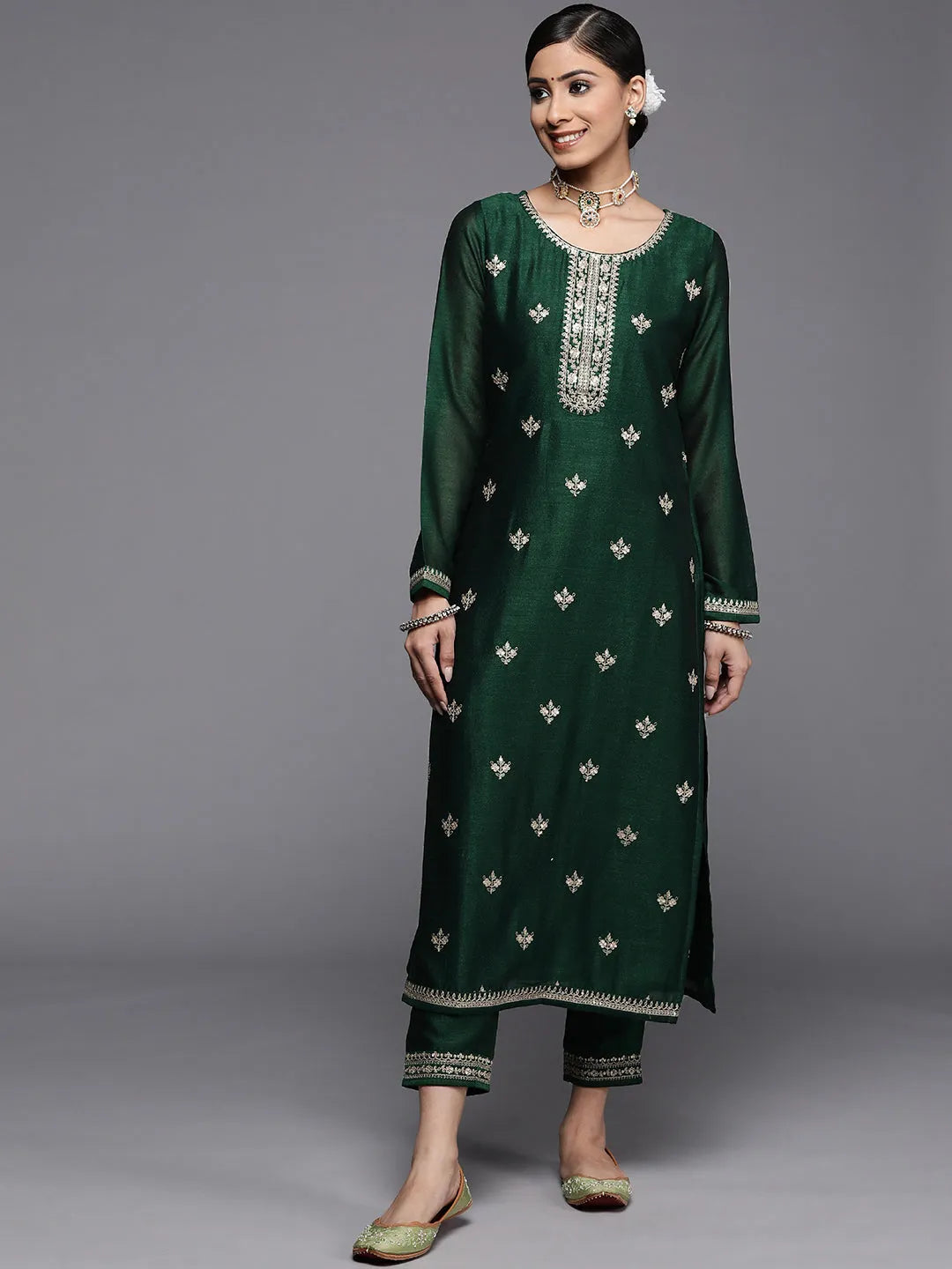 libas Green Yoke Design Silk Kurta-picture-19