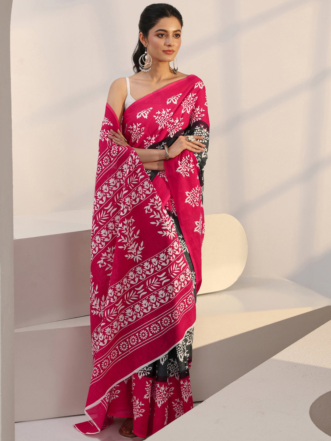  Grey Floral Print Cotton Saree 