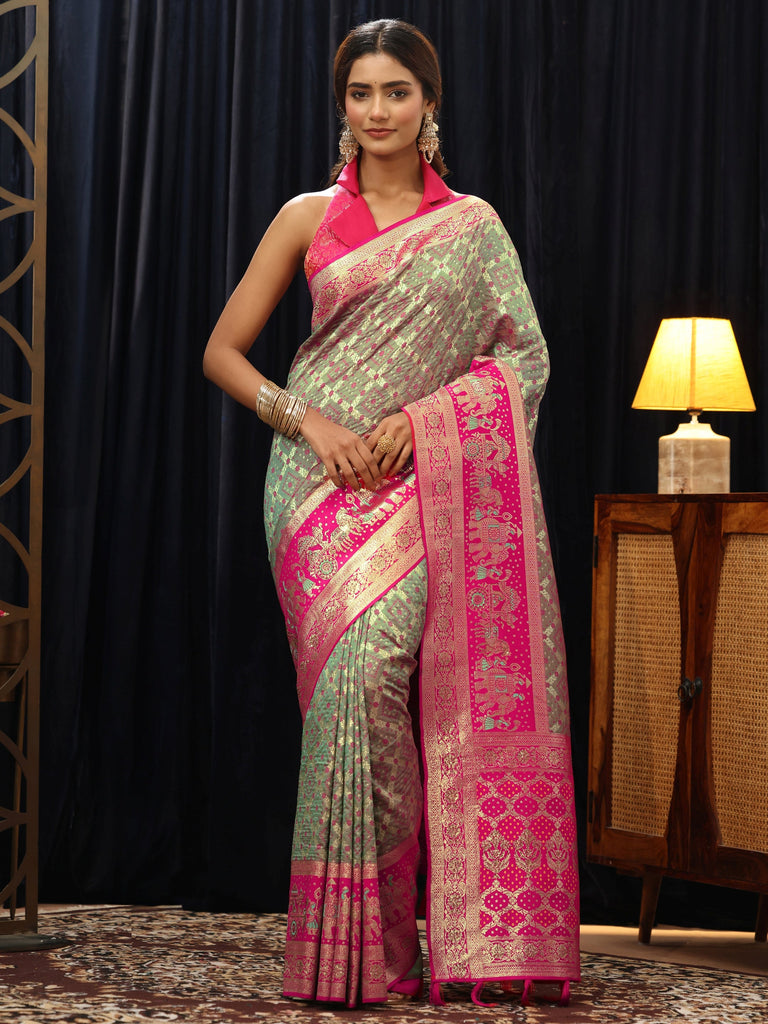 Libas Grey Gharchola Silk Blend Saree