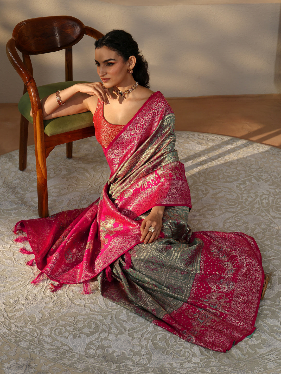  Grey Gharchola Silk Blend Saree 