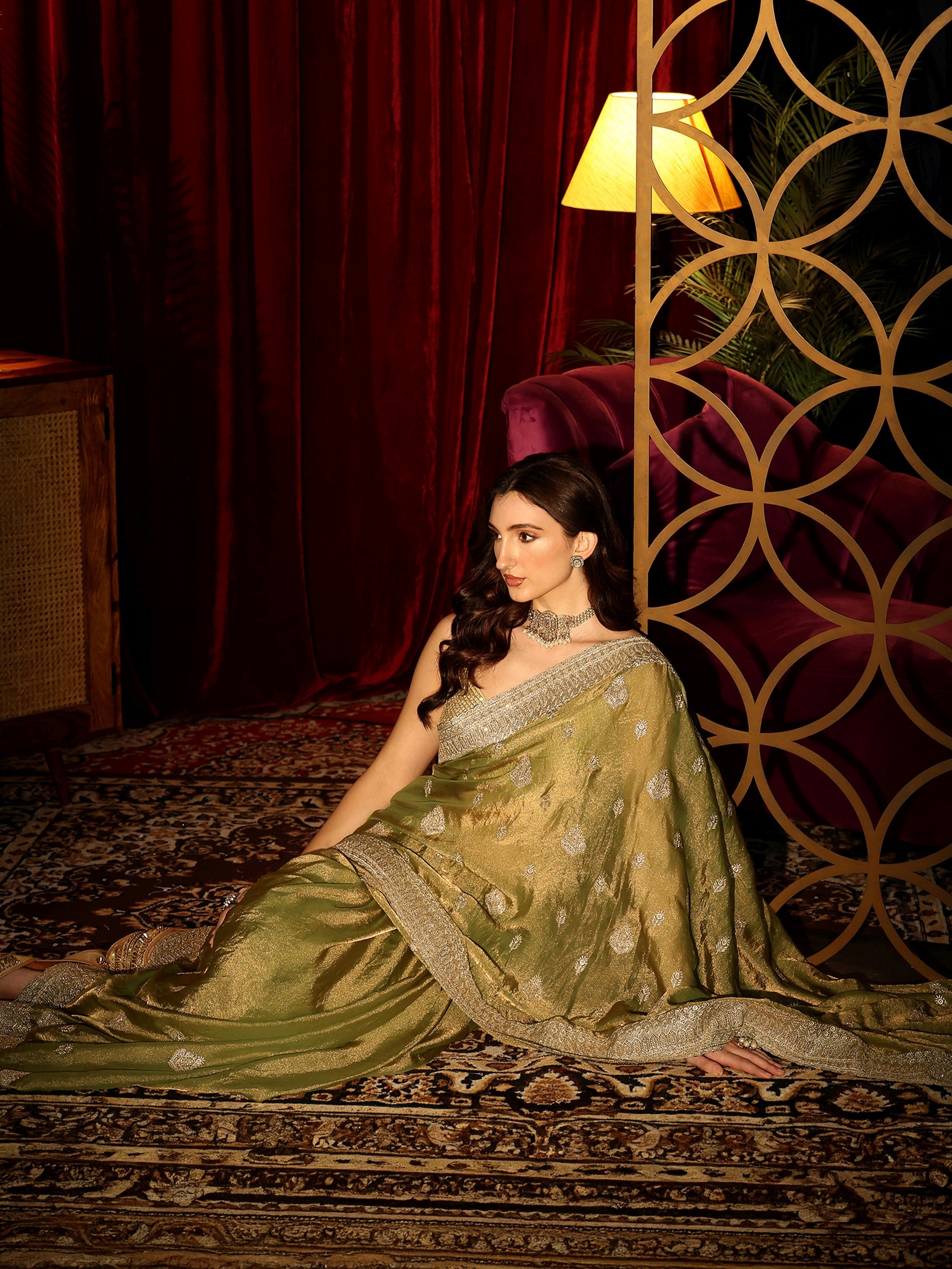 Libas Henna Green Embellished Tissue Saree-picture-21