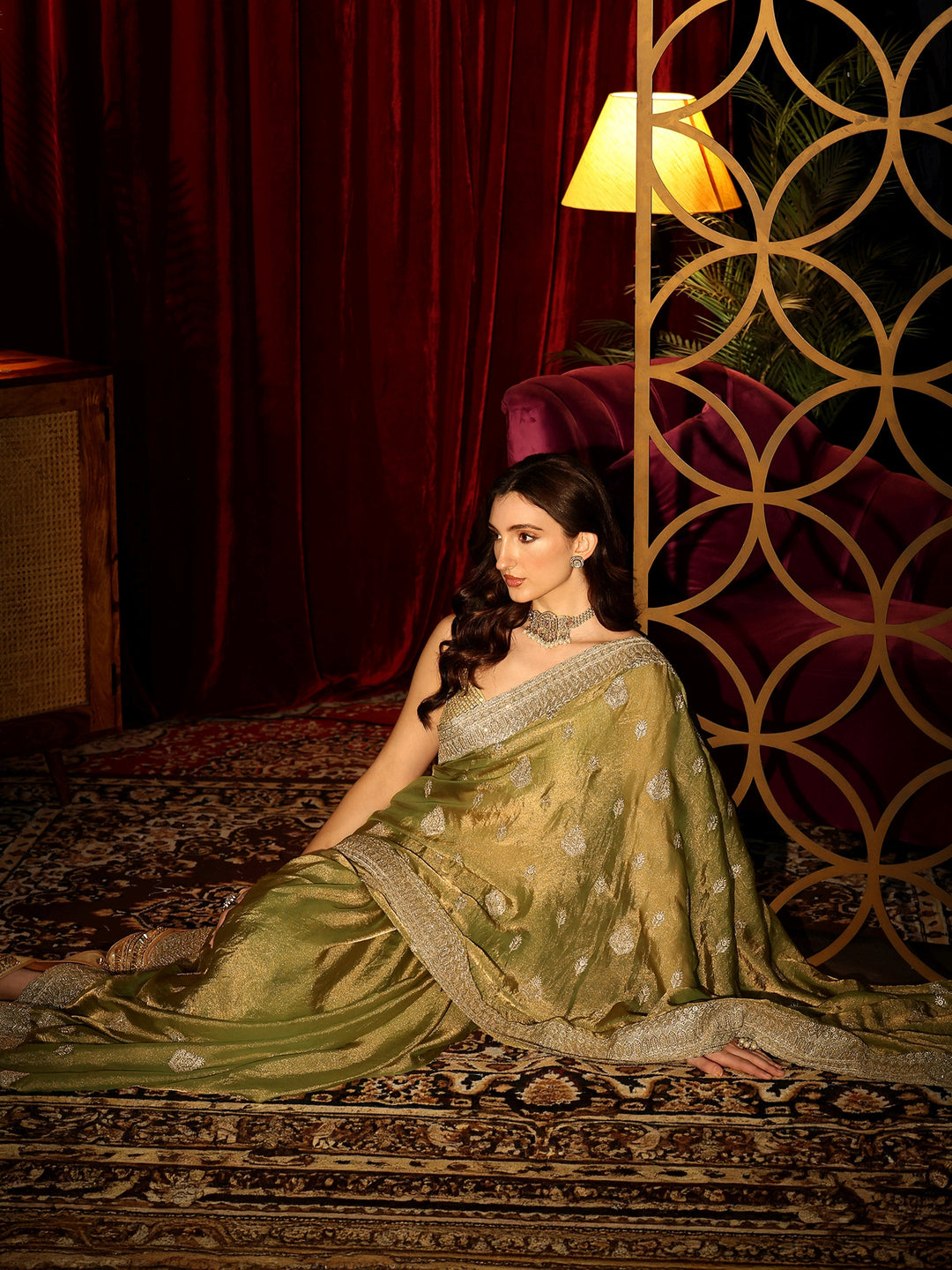  Henna Green Embellished Tissue Saree 