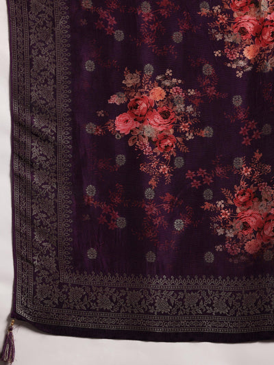 Purple Woven Design Silk Blend Straight Suit With Dupatta - Libas