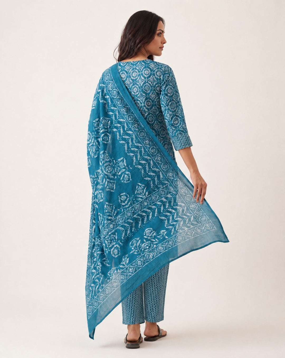  Blue Ethnic Printed Cotton Blend Straight Suit Set With Dupatta 