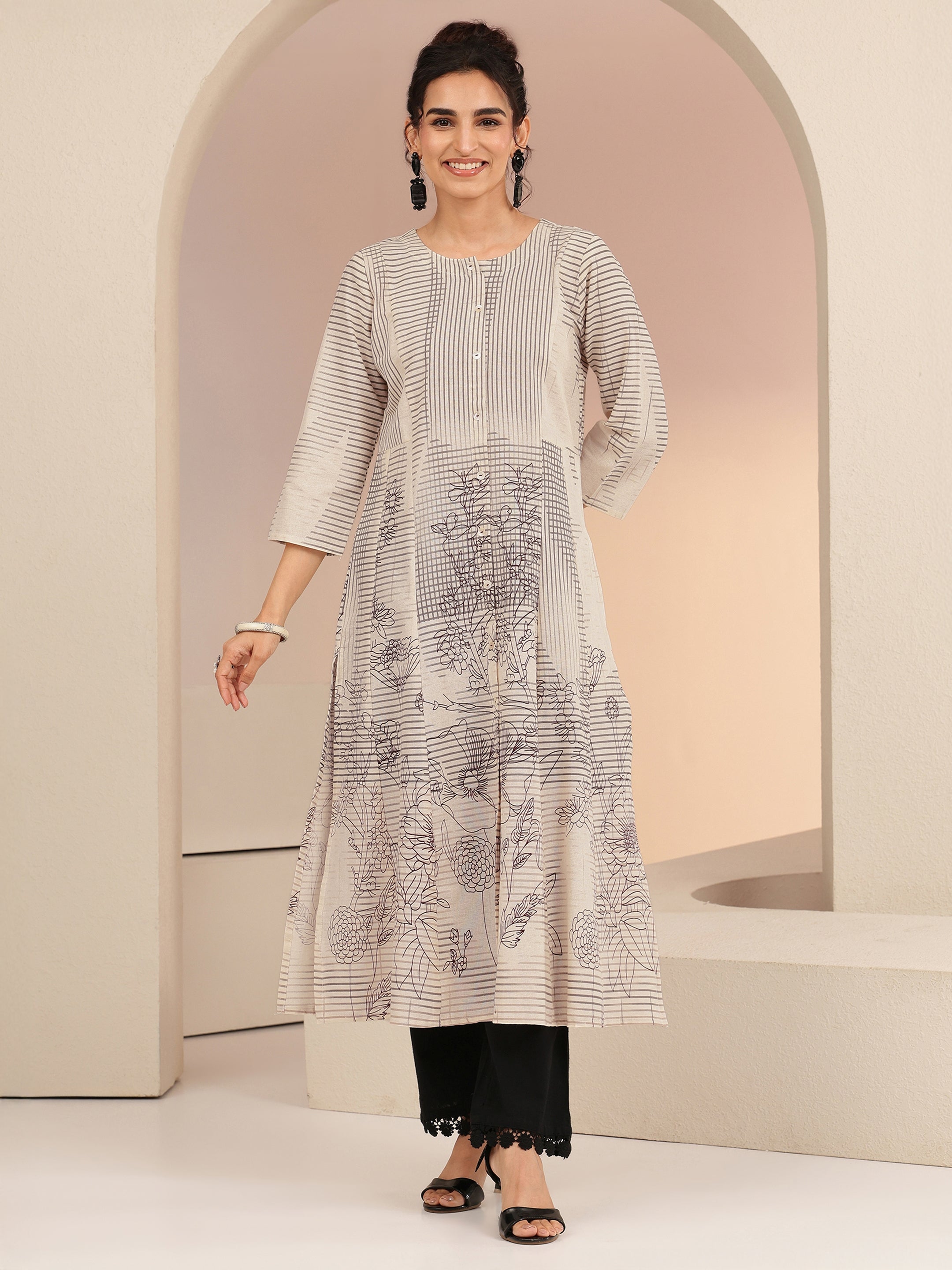 libas Ivory Abstract Print Cotton Blend A-Line Kurta-picture-51