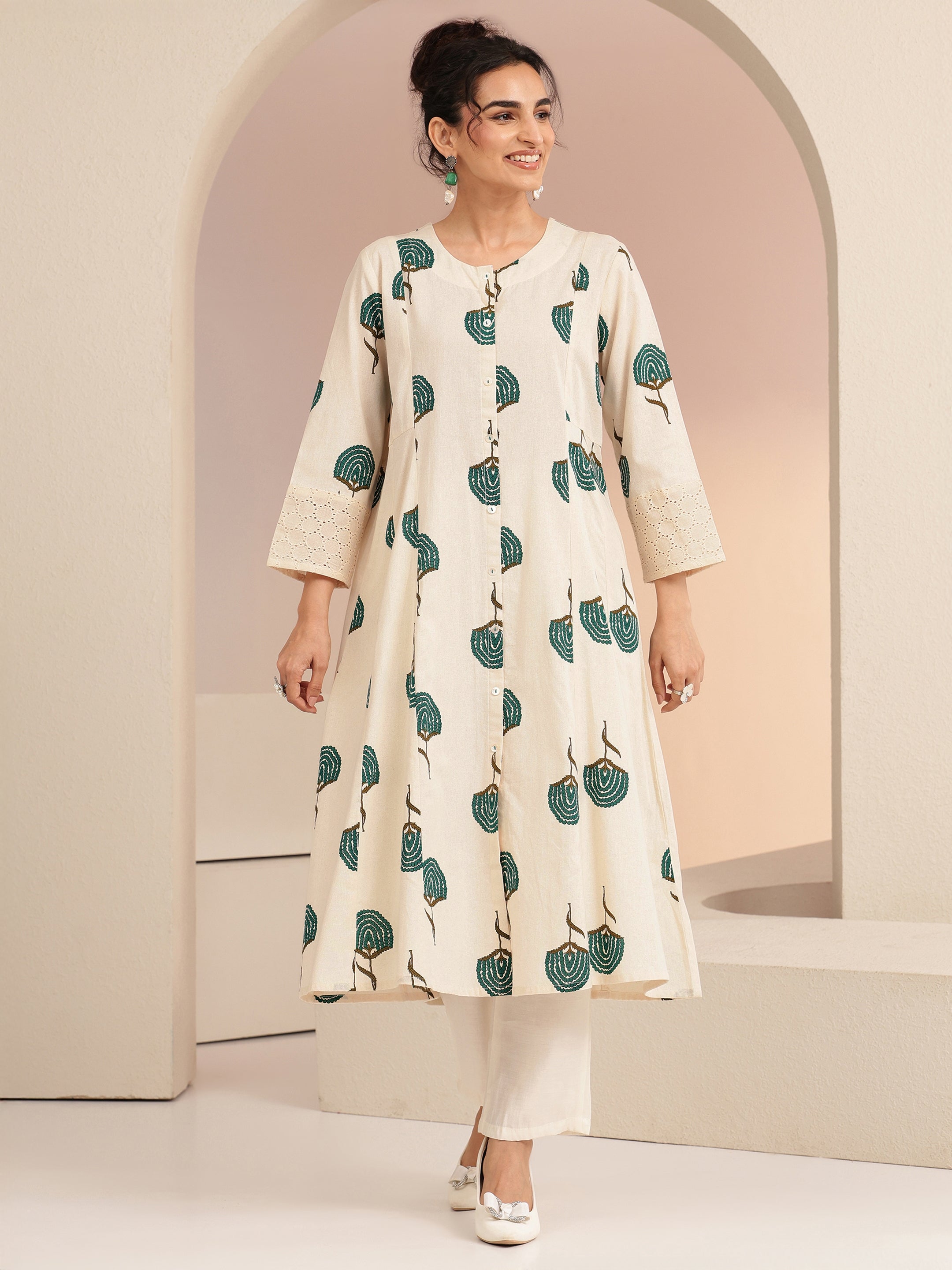 libas Ivory Floral Printed Cotton Blend A-Line Kurta-picture-16