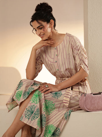 Libas Ivory Geometric Print Cotton Midi Dress