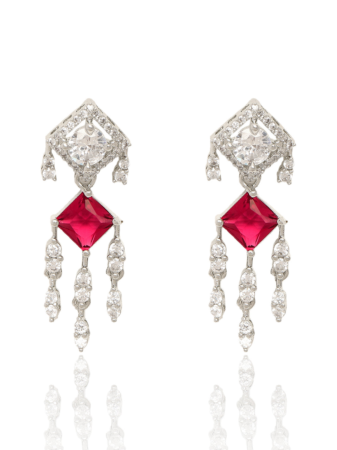  Libas Silver Plated AD Red Stone Necklace Set 